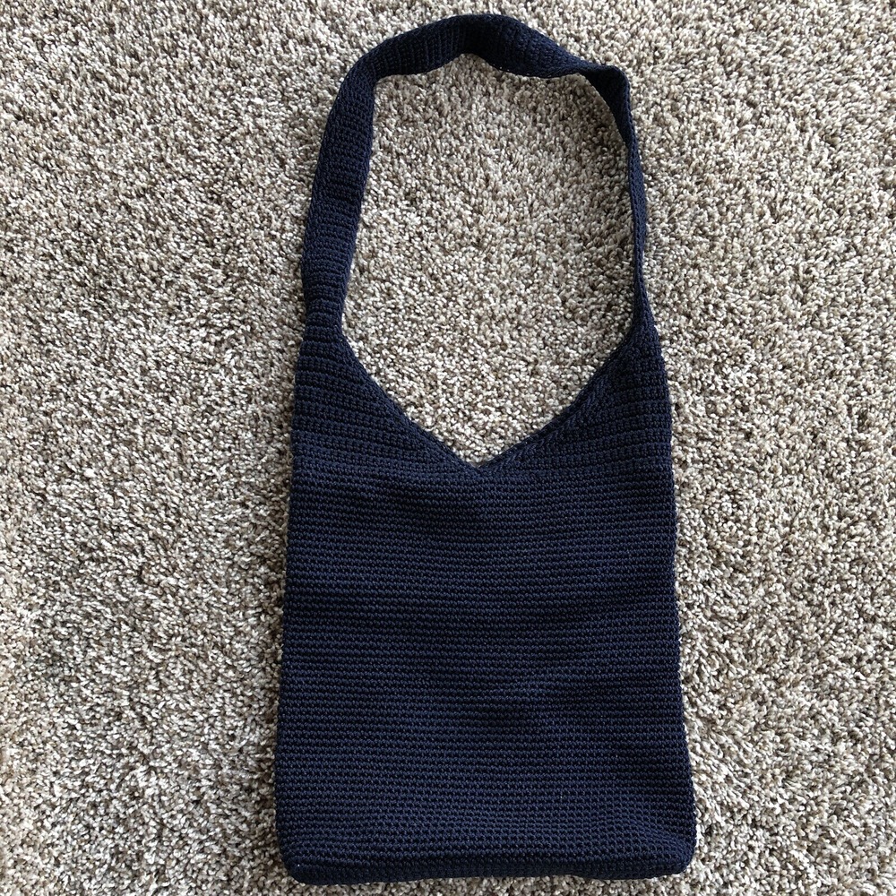The Sak Crochet Hobo‎ Bag Large Navy Blue Woven Shoulder Purse Hand Made